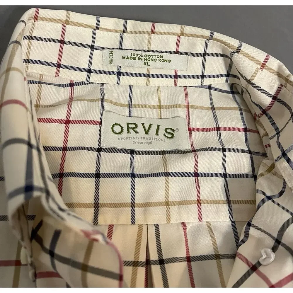 Orvis Plaid Button Down Dress Shirt 100% Cotton Men’s XL Long Sleeve